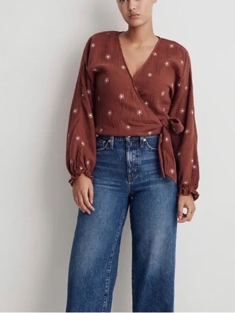 Madewell Rust Floral Wrap Blouse